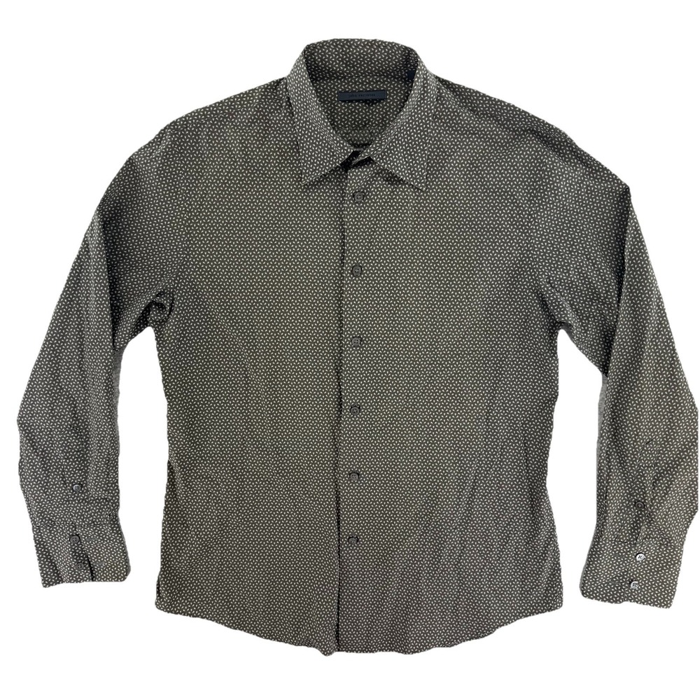 John Varvatos Long Sleeve Button Up Shirt Mens Large Green All Over Print